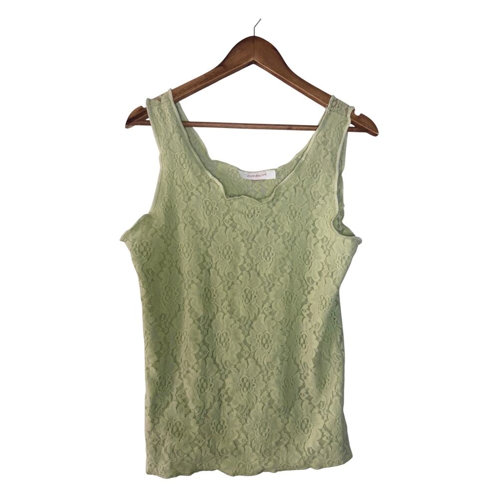 Vintage Ellen Ashley Sage Green Lace Tank Top Made in USA XL Y2K Fairy Grunge